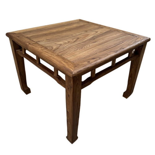 Vintage Old Elm Wood Square Dining Table Set Solid Wood Dining Table With 4 Benches Rustic Farmhouse Dining Furniture - Di...