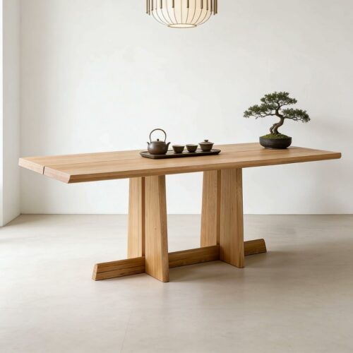 Minimalist Solid Wood Dining Table Rectangular Dinner Table, Available in Ash / Red Oak / Cherry Wood for Dining Room Tea ...