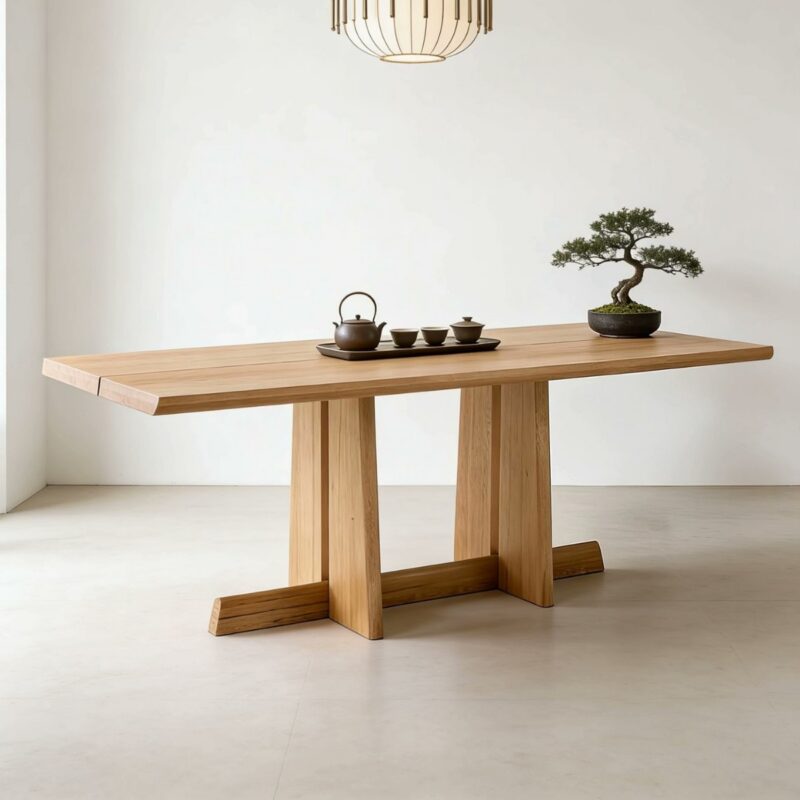 Minimalist Solid Wood Dining Table Rectangular Dinner Table, Available in Ash / Red Oak / Cherry Wood for Dining Room Tea Room