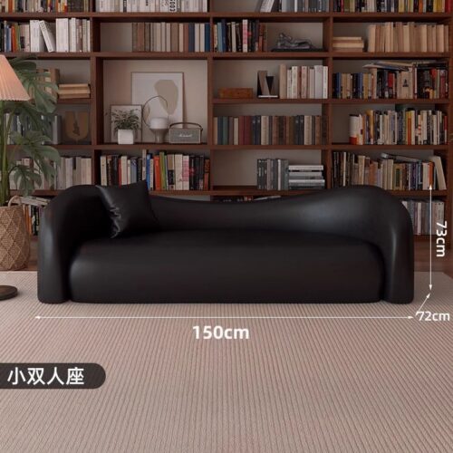 Italian-style Leather Sofa in Black, Vintage and Minimalist - Living room furniture - QONKA HOME