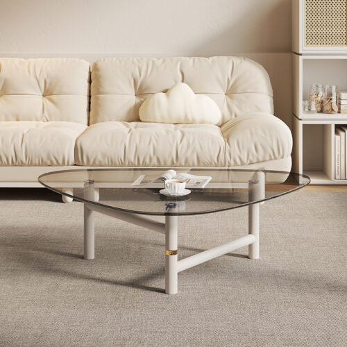 Modern Teardrop Glass Center Table, Luxury Golden Frame &Transparent Acrylic Leg Minimalist coffee Table - Coffee tab...