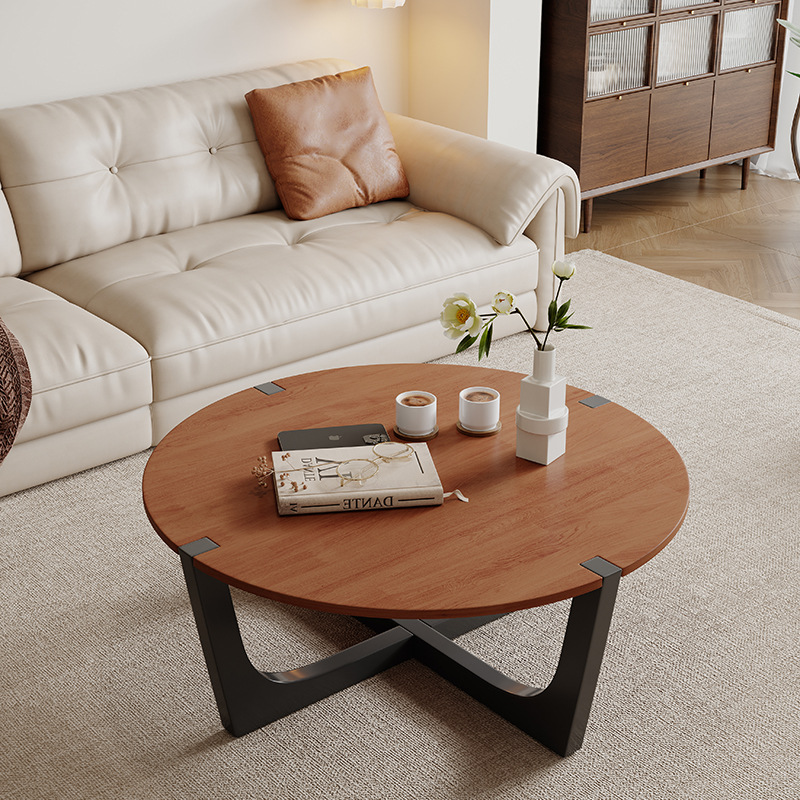 Oval & Round Solid Wood Coffee Table with Black Metal Legs, Modern Living Room Center Table - Coffee table - QONKA HOME