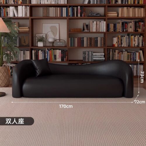 Italian-style Leather Sofa in Black, Vintage and Minimalist - Living room furniture - QONKA HOME