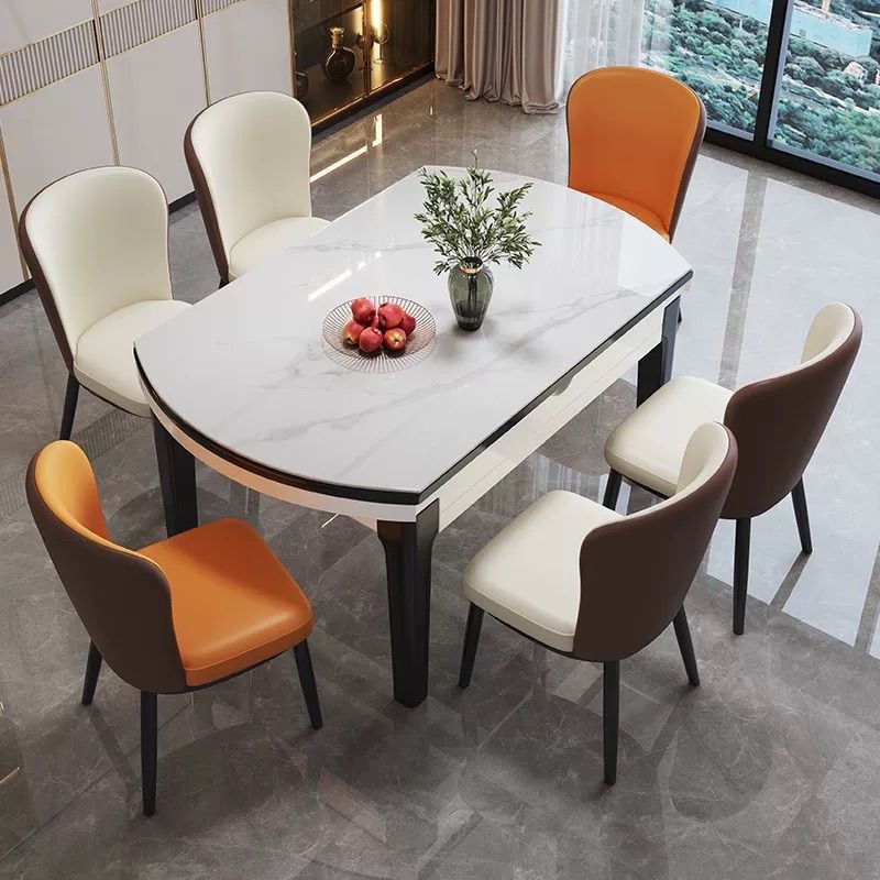 Extendable Dining Table with Sintered Stone Top & Rubber Wood Frame, Round to Oval Convertible Dinner Table for Home Dining Room