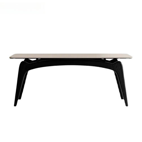 Modern Curved Leg Dining Table, Sintered Stone Tabletop with Solid Rubber Wood Frame for Dining Room - Dining table - QONK...