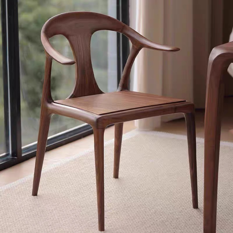 Organic Modern Solid Wood Armchair – Minimalist Sculptural Dining Chair in Premium Walnut Finish for Living Room & Dining Space