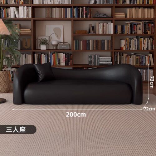 Italian-style Leather Sofa in Black, Vintage and Minimalist - Living room furniture - QONKA HOME