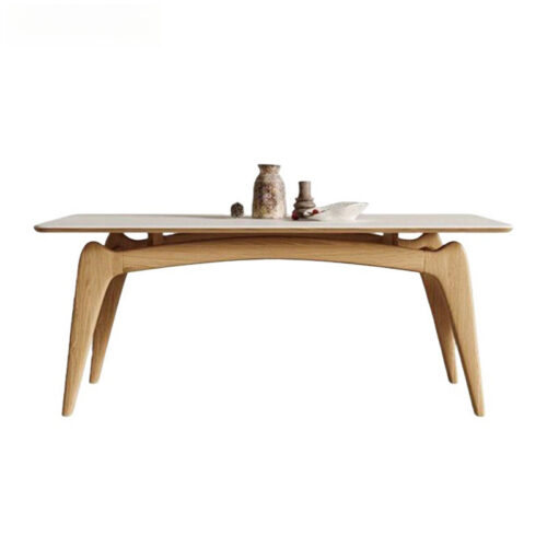 Modern Curved Leg Dining Table, Sintered Stone Tabletop with Solid Rubber Wood Frame for Dining Room - Dining table - QONK...