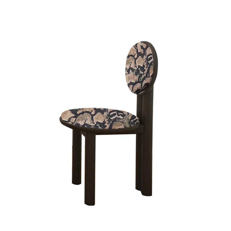 Vintage Solid Wood Dining Chair With Round Hollow Backrest, Cream Boucle Teddy Fabric Upholstered Seat, Mid Century Modern Designer Side Chair For Dining Room Kitchen