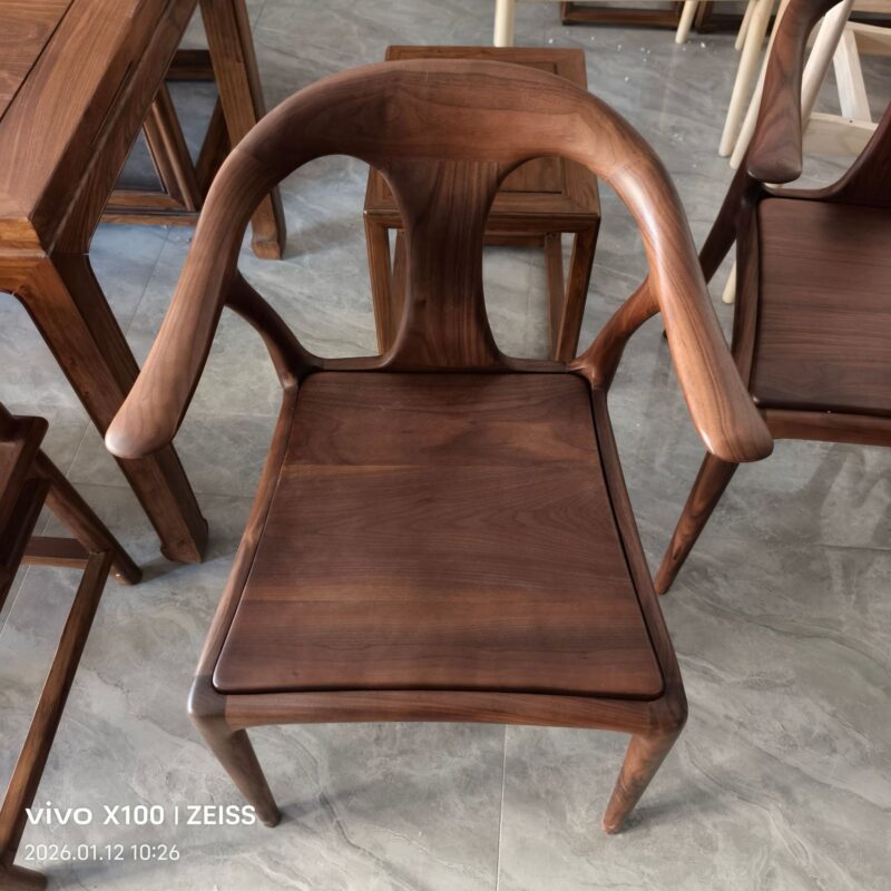 Organic Modern Solid Wood Armchair – Minimalist Sculptural Dining Chair in Premium Walnut Finish for Living Room & Dining Space