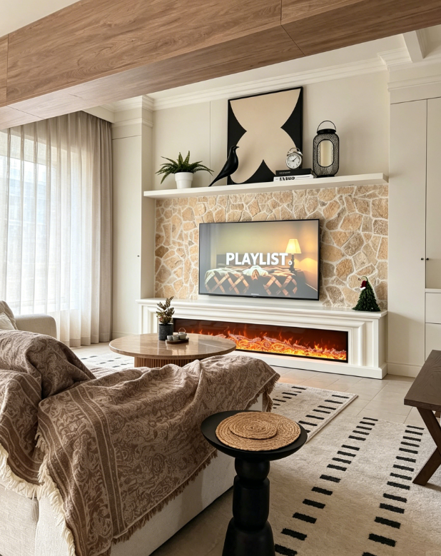 White Electric Fireplace TV Stand