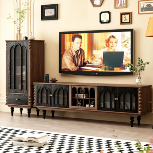Vintage Gothic Arched Glass TV Cabinet - Living room furniture - QONKA HOME