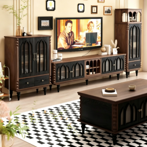 Vintage Gothic Arched Glass TV Cabinet - Living room furniture - QONKA HOME