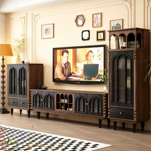 Vintage Gothic Arched Glass TV Cabinet - Living room furniture - QONKA HOME