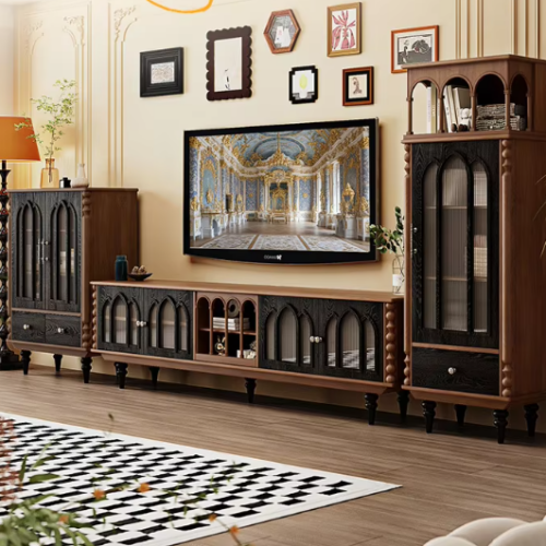 Vintage Gothic Arched Glass TV Cabinet - Living room furniture - QONKA HOME