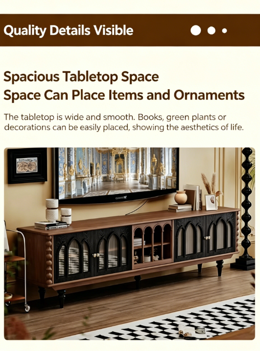 Vintage Gothic Arched Glass TV Cabinet