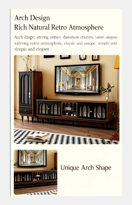 Vintage Gothic Arched Glass TV Cabinet