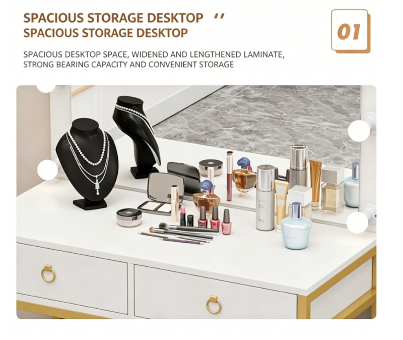 Makeup Vanity Table with Lighted Mirror