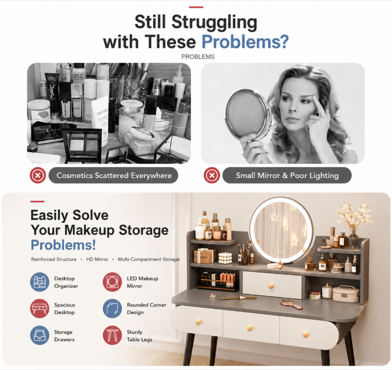 Round LED Mirror Makeup Vanity Table