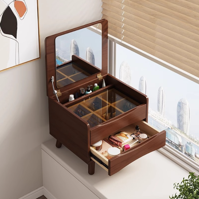 Makeup Vanity Table with Round LED Mirro