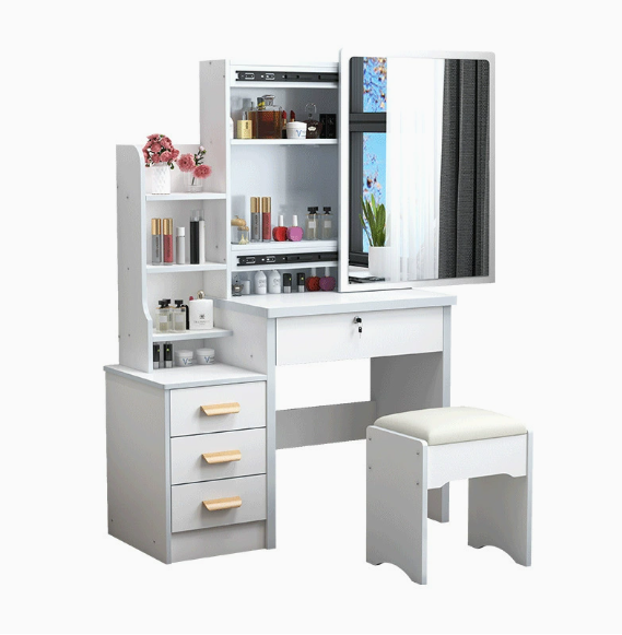 Wood Makeup Vanity Table with Sliding LED Mirror