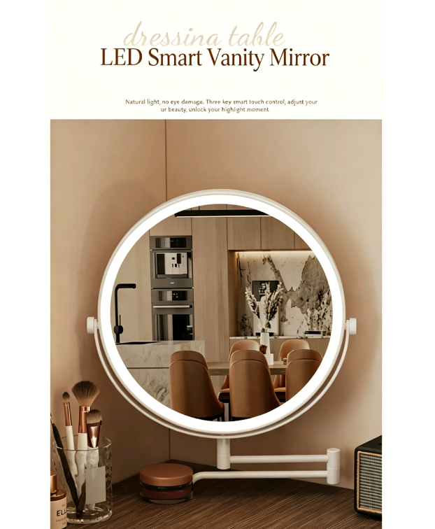 Cream Corner Curved Makeup Vanity Table with LED Mirror
