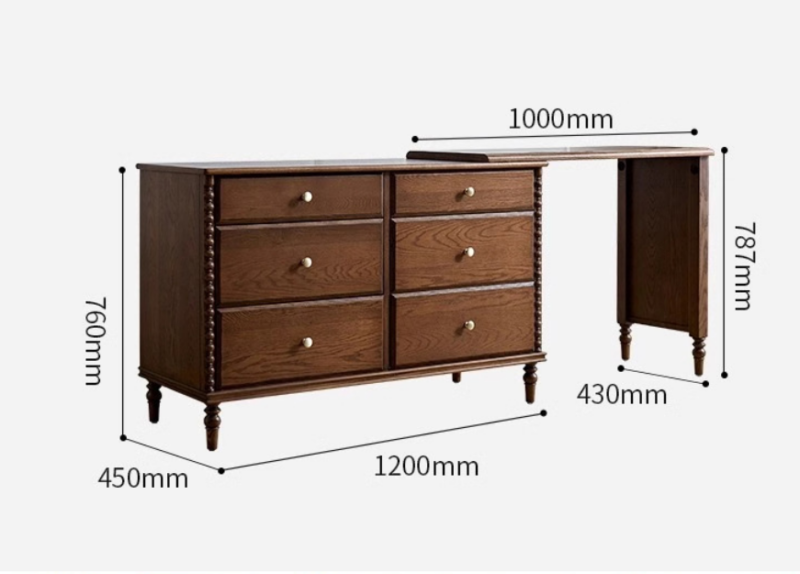 Retro Extendable Dresser Makeup Vanity Combo