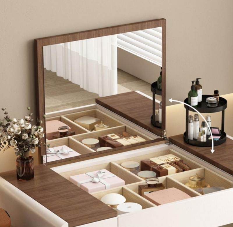 Flip Top Hidden Mirror Makeup Vanity Table