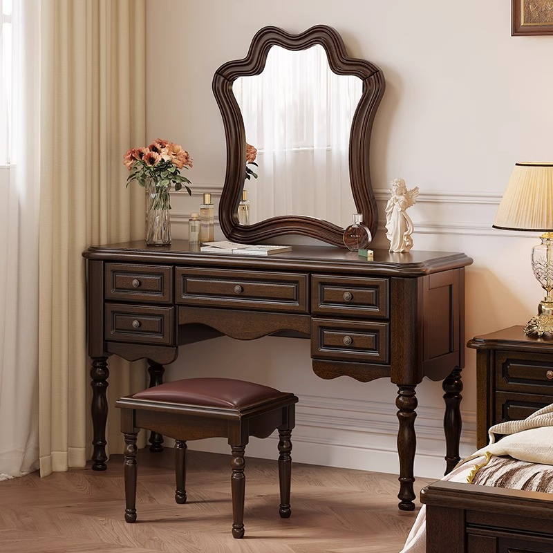 Carved Arched Tufted Solid Wood Bed