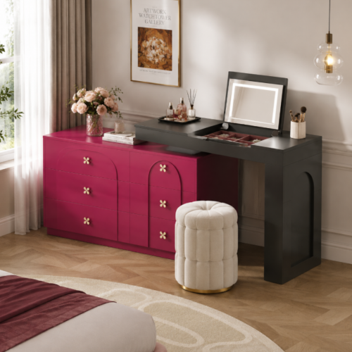 L-Shaped Flip-Up LED Vanity Table - Bedroom furniture - QONKA HOME