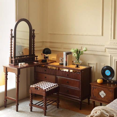 Vintage Arched Mirror Dressing Table - Bedroom furniture - QONKA HOME