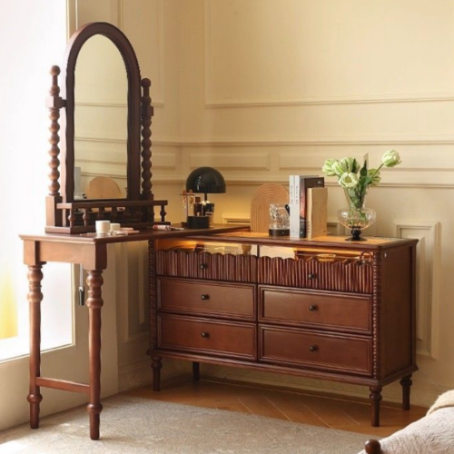 Vintage Arched Mirror Dressing Table - Bedroom furniture - QONKA HOME