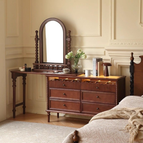 Vintage Arched Mirror Dressing Table - Bedroom furniture - QONKA HOME