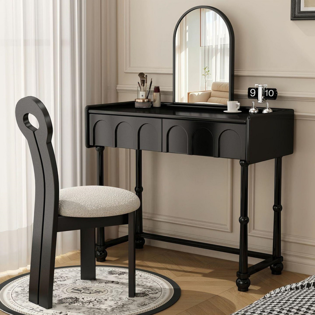 Retro Arched Mirror Makeup Vanity Set - Bedroom furniture - QONKA HOME