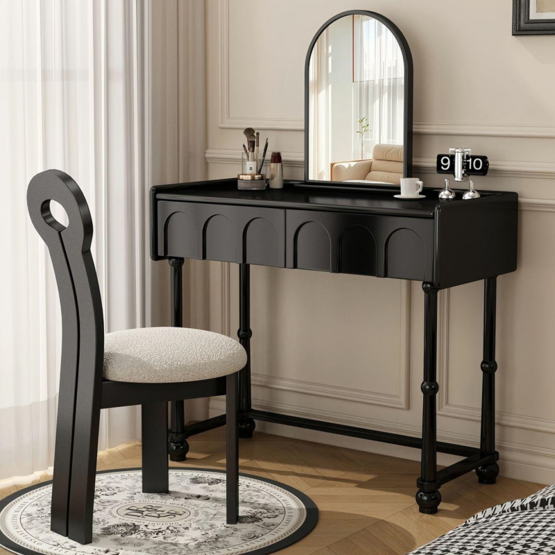 Retro Arched Mirror Makeup Vanity Set - Bedroom furniture - QONKA HOME