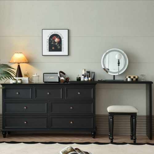 Vintage Black Combined Dressing Table - Bedroom furniture - QONKA HOME