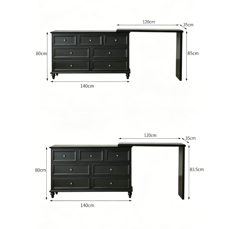 Vintage Black Combined Dressing Table