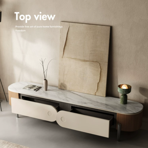 Curved Sliding Door TV Console - Living room furniture - QONKA HOME