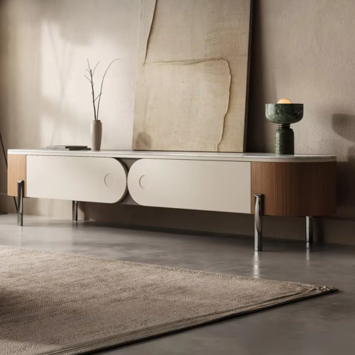 Curved Sliding Door TV Console - Living room furniture - QONKA HOME