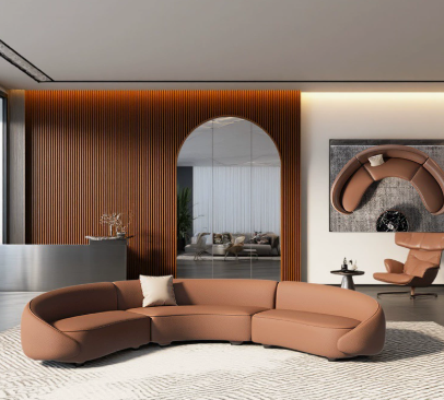 Semi-circular Sofa, Cat-scratch-resistant Leather, Italian Minimalist Style - Living room furniture - QONKA HOME