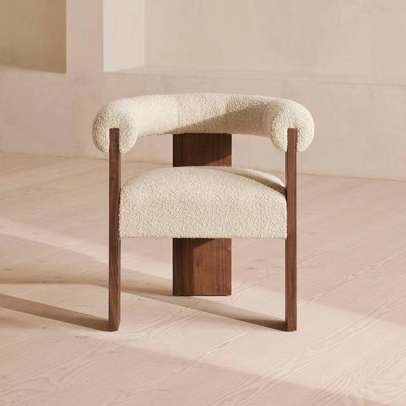 Minimalist Lambswool Wooden Armchair - Living room furniture - QONKA HOME
