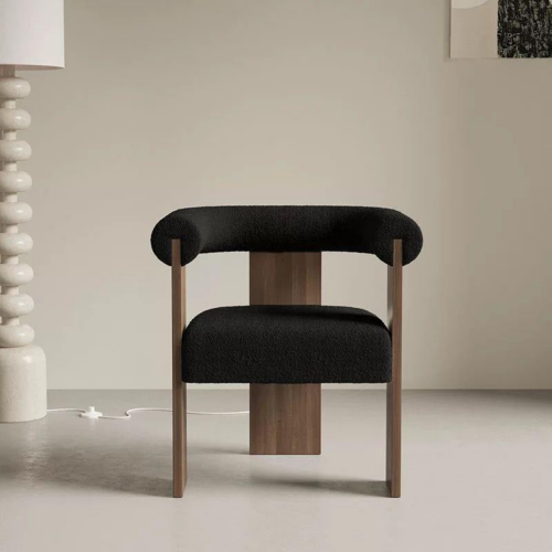 Minimalist Lambswool Wooden Armchair - Living room furniture - QONKA HOME