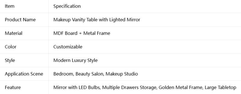 Makeup Vanity Table with Lighted Mirror