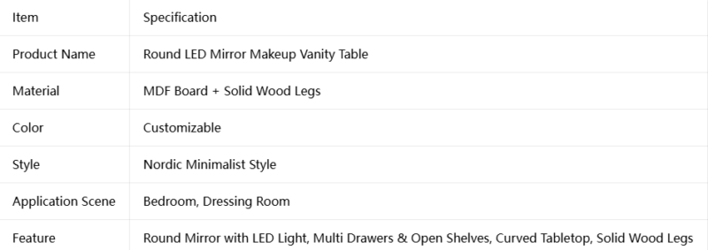 Round LED Mirror Makeup Vanity Table