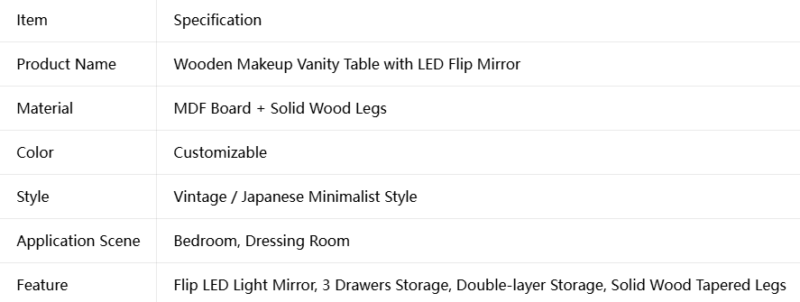 Wooden Makeup Vanity Table with LED Flip Mirror