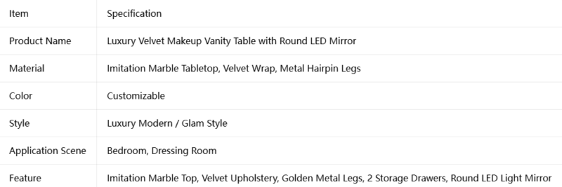 Makeup Vanity Table with Round LED Mirro