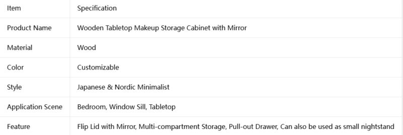 Wooden Tabletop Makeup Storage Cabinet with Mirror