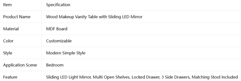 Wood Makeup Vanity Table with Sliding LED Mirror
