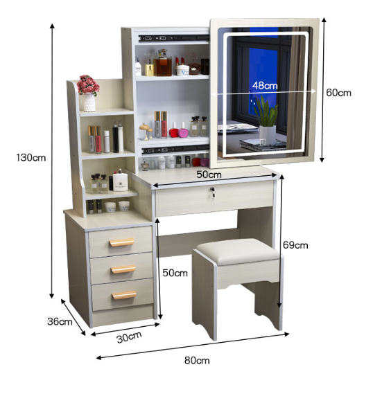 Wood Makeup Vanity Table with Sliding LED Mirror