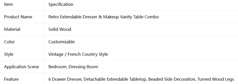 Retro Extendable Dresser Makeup Vanity Combo